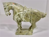 Chinese Jade Tang saddled horse, two-tone green,