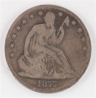 1875 US SEATED LIBERTY SILVER HALF DOLLAR