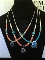 3- Southwest style necklaces, indian head ,