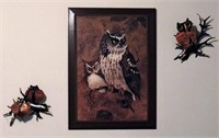 2-Piece Metal Folk Wall Owls & Owl Print