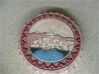 Vintage round Ceramic Wall Hanging of Taos pueblo