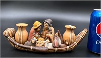 Peruvian Family in Canoe w Animals Figurine