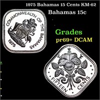 Proof 1975 Bahamas 15 Cents KM-62 Grades GEM++ Pro