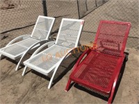 3pc Red and White Outdoor Lounge Chairs
