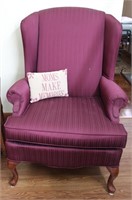 Vintage Queen Anne Style Burgundy Chair #1