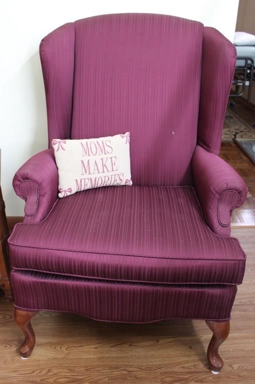 Vintage Queen Anne Style Burgundy Chair #1