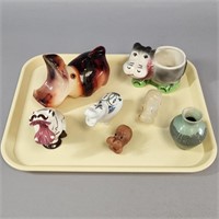 TRAY LOT OF HIPPO CANDLES & GLASSWARE