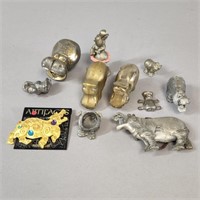 BRASS & PEWTER HIPPO MINIATURE FIGURES