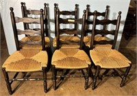 6 Colonial Style Rush Seated Dining Chairs