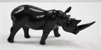 Black Wooden Carved Rhino Figure
