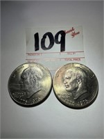 2- 1776-1976 Eisenhower Bicentennial Dollar Coins