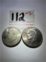 2- 1776-1976 Eisenhower Bicentennial Dollar Coins