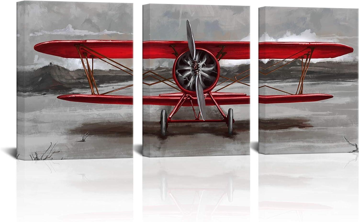3 Piece Vintage Airplane Canvas Wall Art 12x16