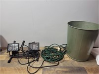 Halogen Lights, Cord & Garbage Can