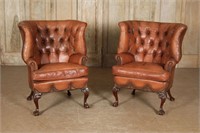 English Tufted and Studded Leather Wing Chairs