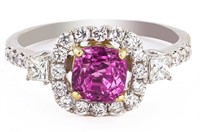 1.57CT PINK SAPPHIRE & 0.37CTW DIA 18K GOLD RING