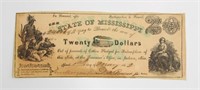 1862 STATE OF MISSISSIPPI $20 CONFEDERATE NOTE