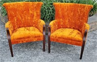 MCM ORANGE UPHOLSTERED WINGBACK CHAIRS NO SHIPPING