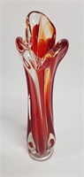 MCM RED SWUNG HAND BLOWN ART GLASS BUD VASE
