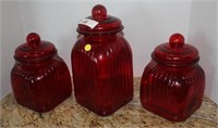 RED GLASS CANISTER SET