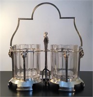 CRYSTAL SILVER PLATE CONDIMENT SET