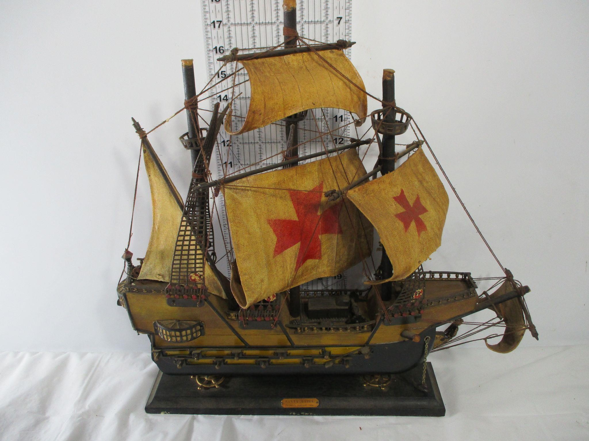 Vintage Wooden Model of Santa Maria Ship