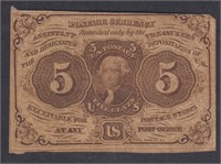US Fractional Currency 1st Series 5 Cent Note, cir