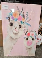 Bubble Gum Llama Cavas Picture 23.5” x 15 New