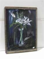 22"x 30" Framed Original Flower Art On Glass See