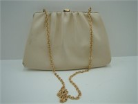 Cream Handbag with Gold Toned Chain Shoulder Strap