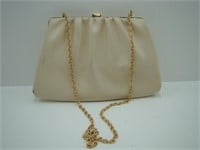 Cream Handbag with Gold Toned Chain Shoulder Strap