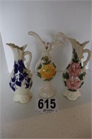 (3) Hand Painted Pitcher Vases (1 Has Signs of