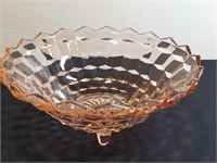 Jeanette Peach Rose Glass Pink Cubes Footed Bowl.