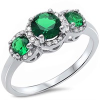 Round .83ct Emerald & Topaz 3-stone Halo Ring