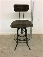 Retro Work Stool With Wood Seat and Back