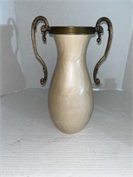 Painted glass double handled vase
