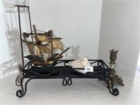 Metal tray, Spanish Ship Model, candle holder,