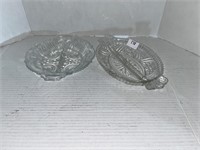2 Crystal divided relish dishes : Indiana  Glass