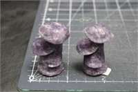 2, purple lepidolite/mica triple mushroom carvings