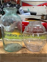 2 Fruit jars, wax sealer & container