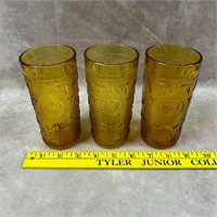 3 Amber Glass Tumblers