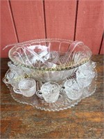 Glass Pinch Bowl, Tray and 48 Cups