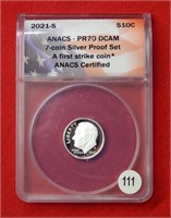 2021 S Roosevelt Dime ANACS PR70 DCAM