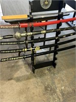 SAMURI SWORDS w WALL DISPLAY RACK