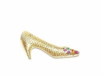 Vintage Gold Tone Jeweled High Heel Shoe Pin