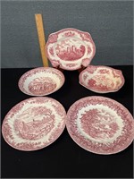 Vintage Pink Transferware Bowls Plates Platters