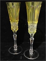 Pair Faberge Crystal Champagne Flutes 9in H