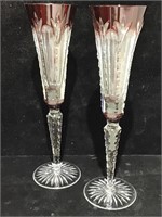 Pair Faberge Crystal Champagne Flutes 10in H