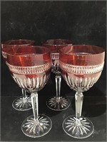 4 Waterford Crystal Ruby Red Wine Goblets 8.75in