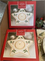 Box of  Christmas home decor. Includes several